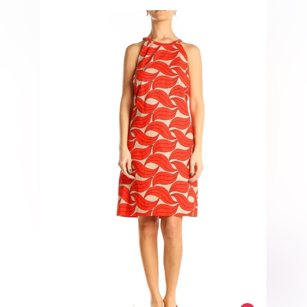 Ann Taylor Red Leaf Polka Dot Cotton High Neck Sheath Dress size 4